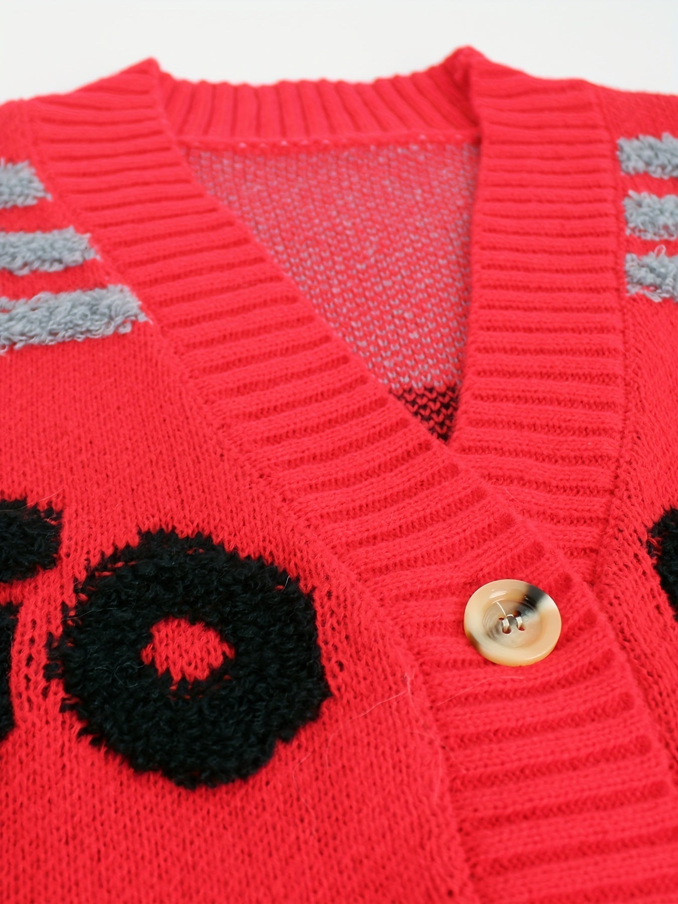 Stilvolle Buchstabenmuster Strickjacke Für Damen | Ideal für den Alltag