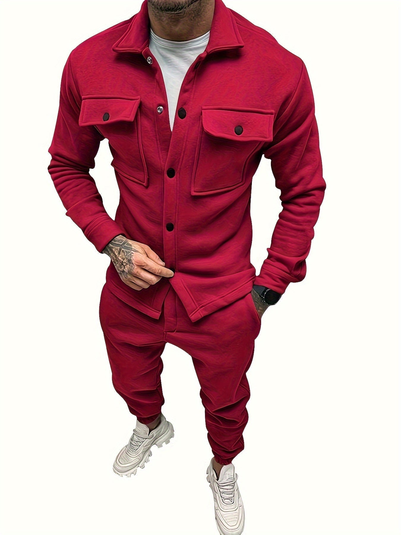 Moderner Unifarbener Trainingsanzug mit Hemd und Hose für Herren | Perfekt für den Alltag