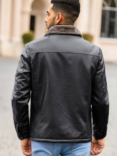 Lässige Fleece Gefütterte PU Leder Winterjacke Für Herren | Ideal für den Winter