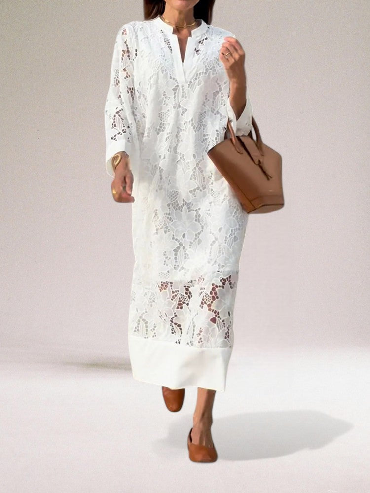 Maxikleid aus Spitze | Elegante Stickerei | Fließender Schnitt