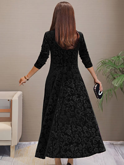 Elegantes V-Ausschnitt Langarm Blumenmusterformelles Kleid Für Damen | Für formelle Anlässe