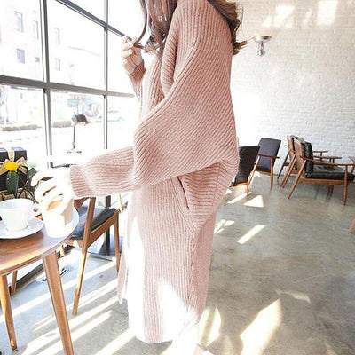 Damen Oversized Strickcardigan – Weicher, Langer Cardigan in Blau und Gelb – Bequemer Offener Grobstrick für Herbst & Winter