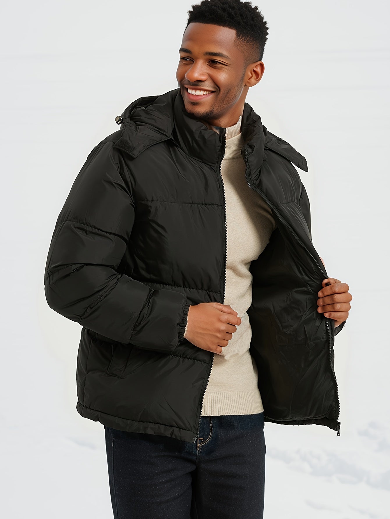 Casual Einfarbiger Hooded Daunen Parka Winterjacke mit Reissverschluss für Herren | Ideal für den Winter