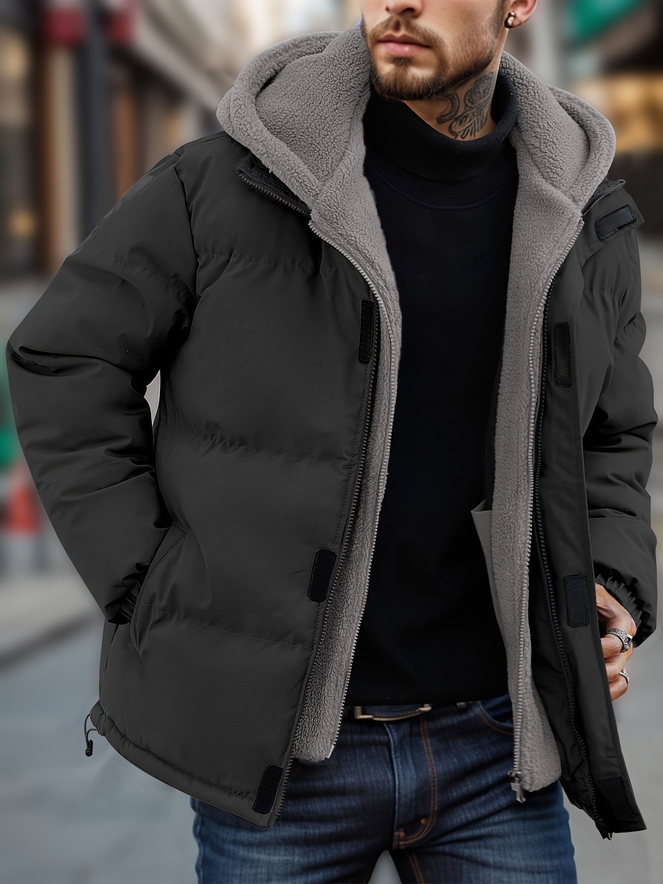 Lässige Kapuzen Daunen-Alternative Winterjacke Mit Taschen Für Herren | Perfekt für den Alltag