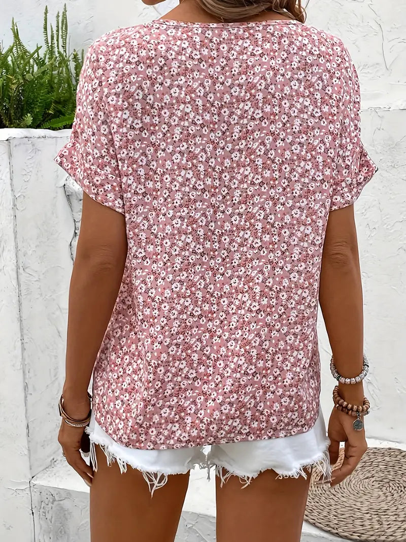 Cindy™ | Blumenmuster mit Schlitz-Ausschnitt Bluse