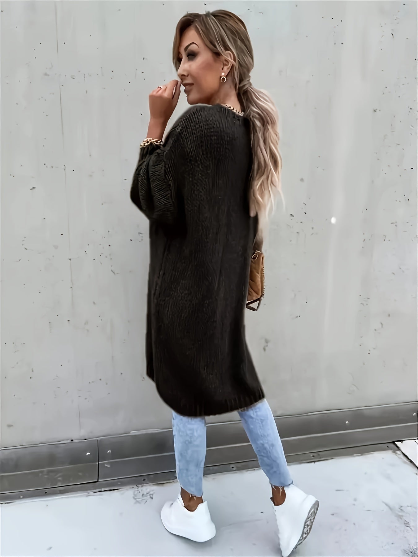 Warme Lange Einfarbige Gestrickte Strickjacke Für Damen | Ideal für Herbst und Winter