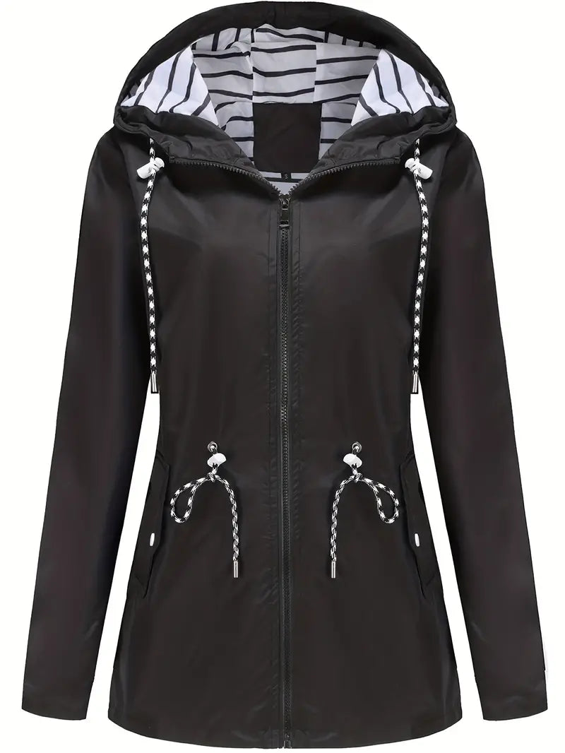 Stylische wasserdichte Regenjacke mit Kapuze und Taschen für Damen | Ideal für Herbst/Winter