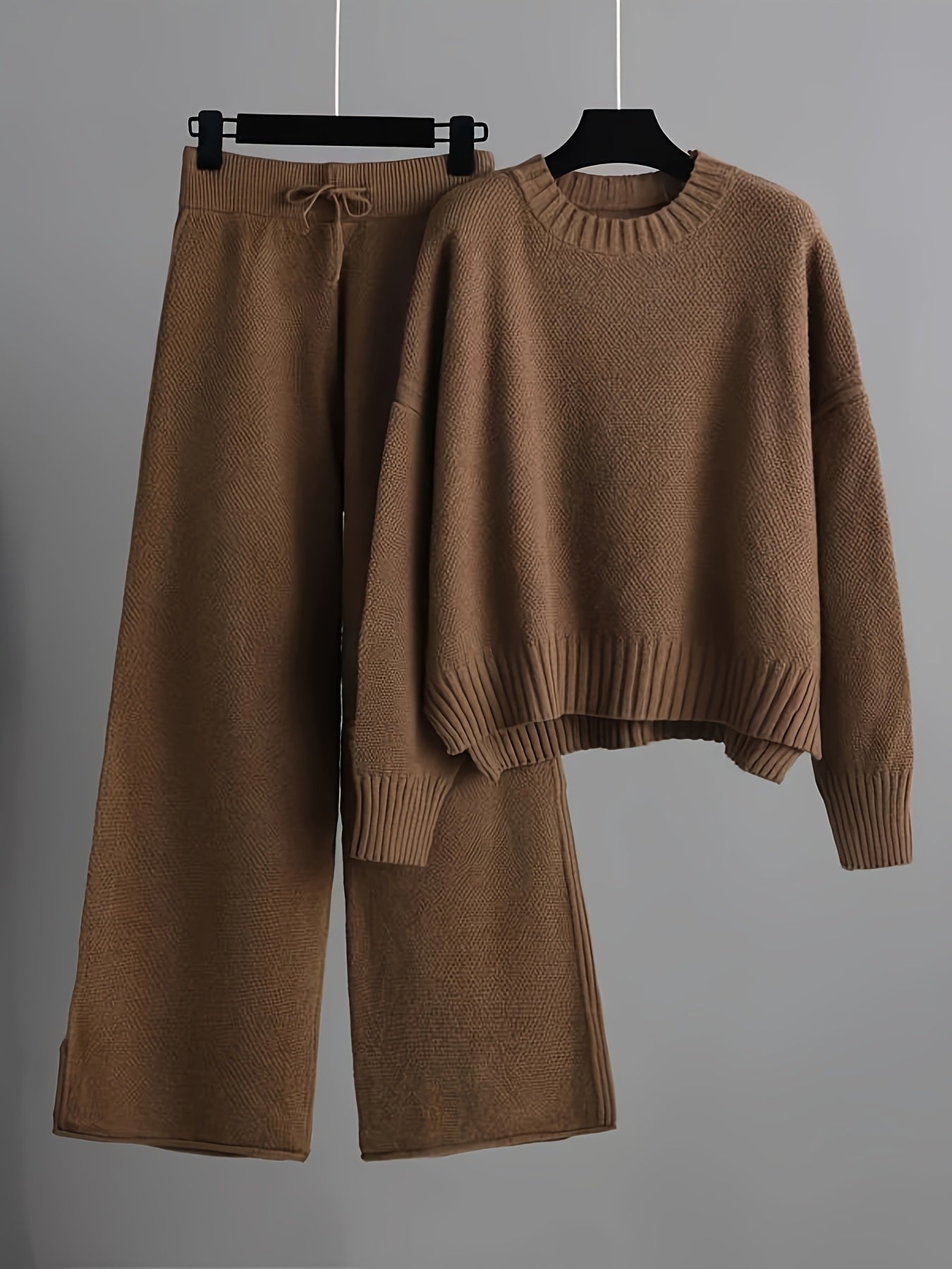 Bequemer Pullover In Einfarbigem Strick & Weitgeschnittene Jogginghose Für Damen | Ideal für Herbst/Winter