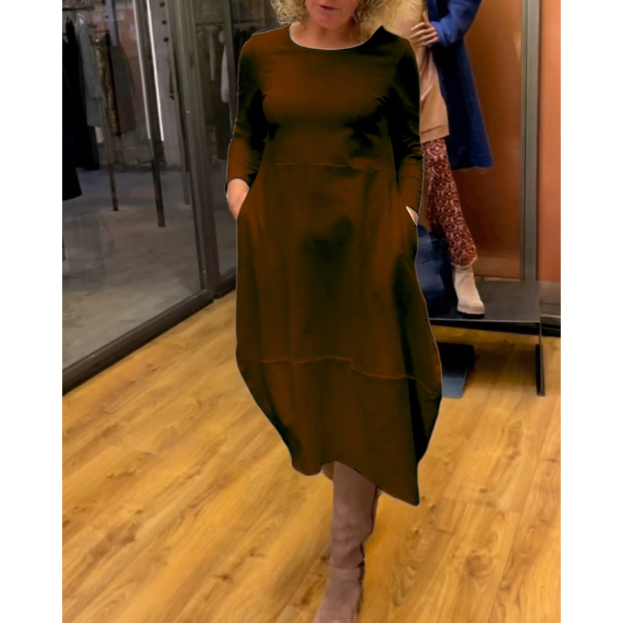 Treasa® | Schwarzes Midikleid mit Taschen