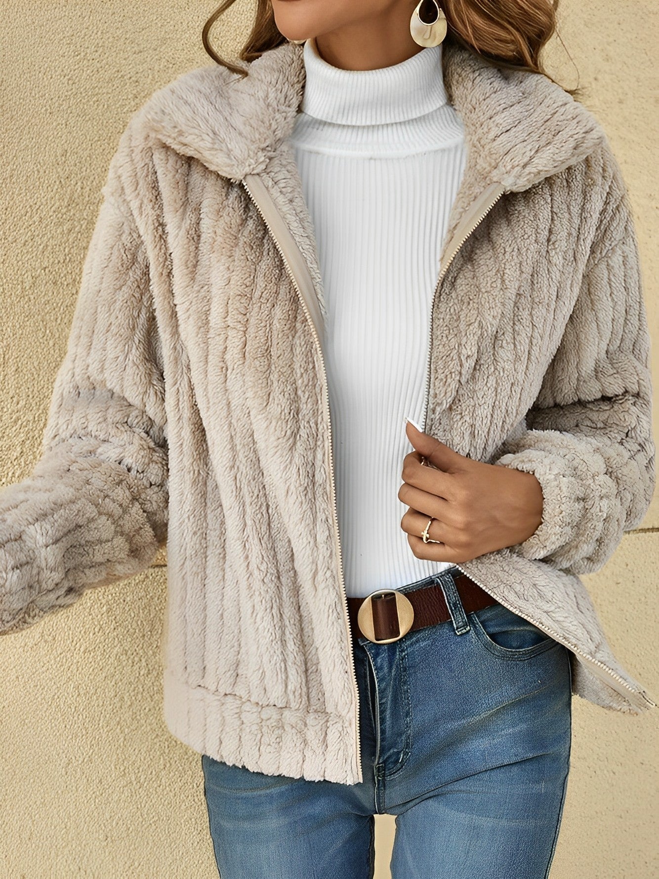 Teddy Damen Jacke Kurz | Kuschelig Bequem