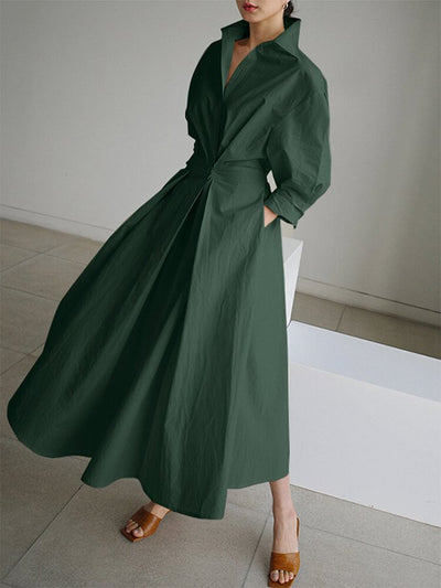 Britta - Langärmliges Midi-Hemdkleid für Damen | Schickes und raffiniertes Button-Down-Midikleid