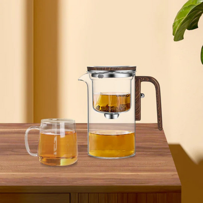 ClearPour hitzebeständiges Glas-Teekanne mit Holzgriff – Elegante Aufgusskanne