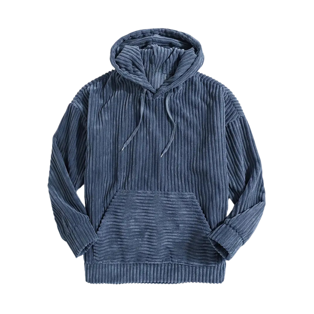 Strukturierter Cord-Kapuzenpullover mit Kängurutasche für Männer