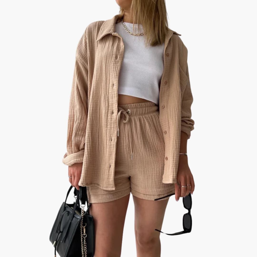 Conjunto arrugado casual mujer