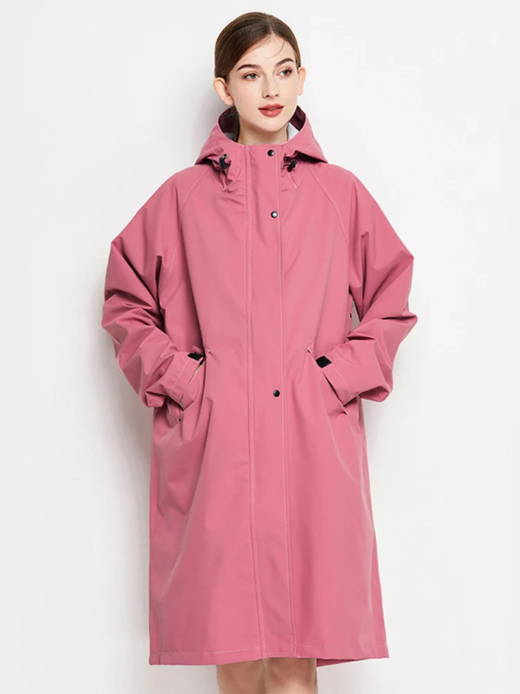 Damen Regenjacke mit Kapuze - Faltbare wasserdichte lange Jacke