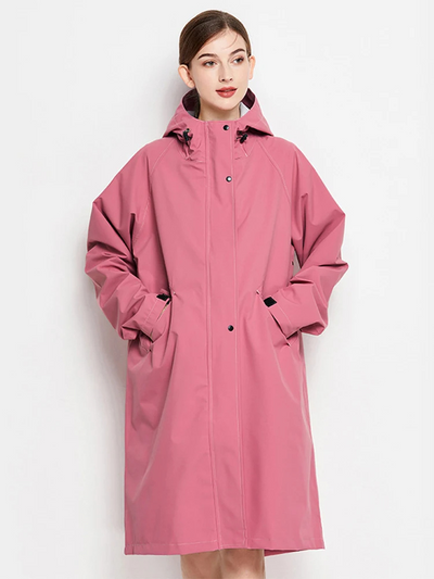 Damen Regenjacke mit Kapuze - Faltbare wasserdichte lange Jacke