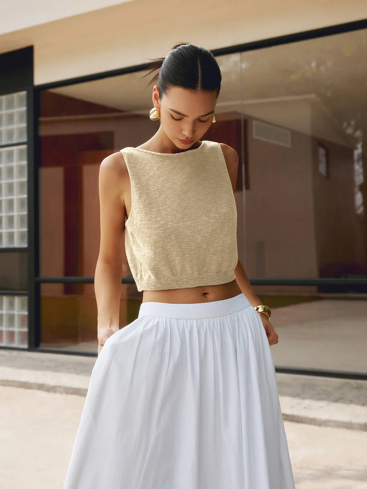 Strick-Crop-Top | Ärmellos | Minimalistischer Stil
