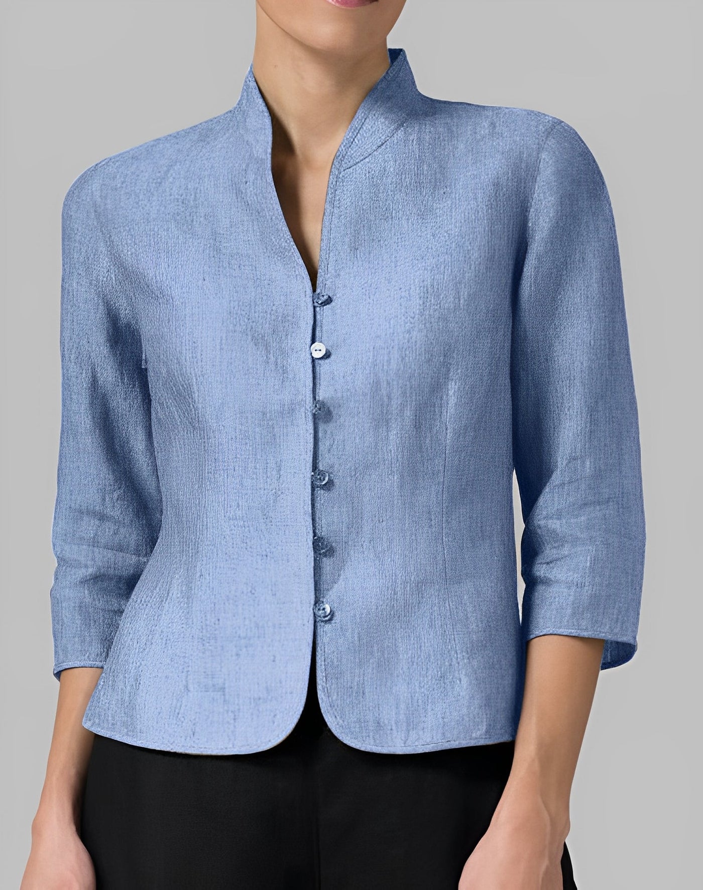 Madeline - Damen-Leinenbluse mit Stehkragen