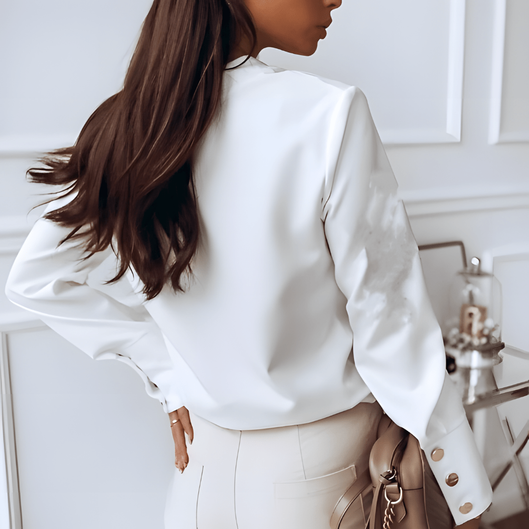 Bluse mit asymmetrischer Knopfleiste | Stehkragen | Elegante Manschetten