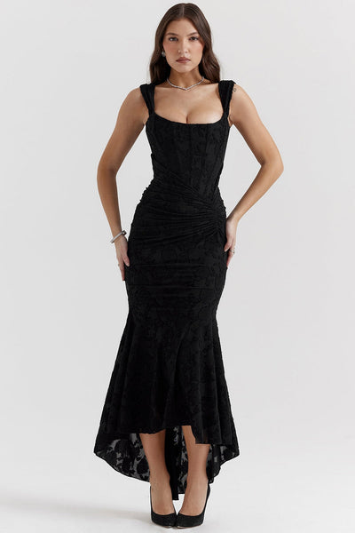 Spitzen-Maxikleid mit Drapierung | Romantischer Look | Feminine Eleganz