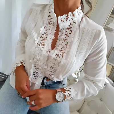 Spitzenbluse mit Stickereidetails | Stehkragen | Eleganter Boho-Stil