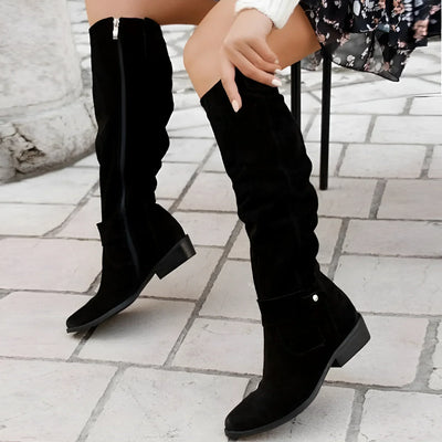 Elegante Damen Stiefel aus Wildleder mit Blockabsatz