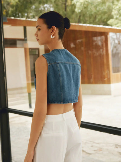 Ärmellose Denim-Weste | Knopfleiste | Moderner Cropped-Schnitt