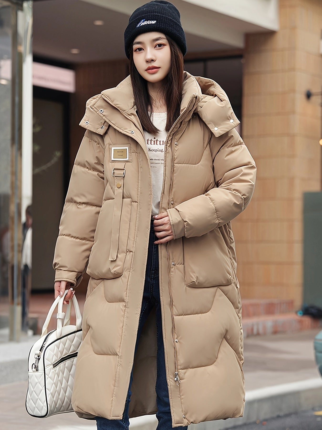 Elegante Warme Lange Puffer Winterjacke mit Kapuze für Damen | Ideal für den Winter