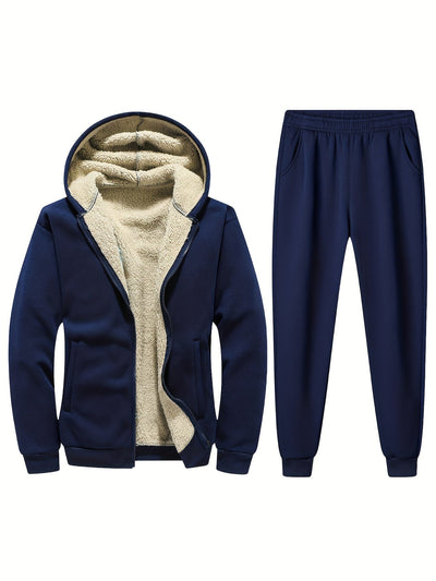 Warmer Fleece Gefütterter Trainingsanzug Mit Stehkragen Reißverschlussjacke Und Sporthose Für Herren | Perfekt für casual days