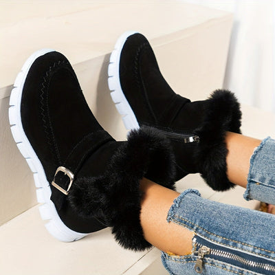 Winterschuhe Damen Stiefel | Seitlicher Reißverschluss mit Riemendetail