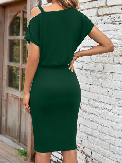 Stilvolles Kalte Schulter Einfarbiges Kurzarm Formelles Kleid Für Damen | Ideal für formelle Anlässe