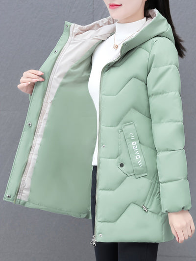 Lässige Halb Lange Puffer Winterjacke mit Kapuze für Damen | Perfekt für Casual Days