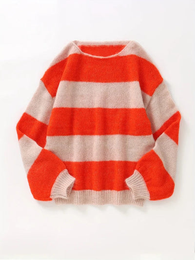 Eleganter gestreifter Baumwollpullover mit Rundhalsausschnitt und kuscheligen langen Ärmeln für Damen | Ideal für den Alltag