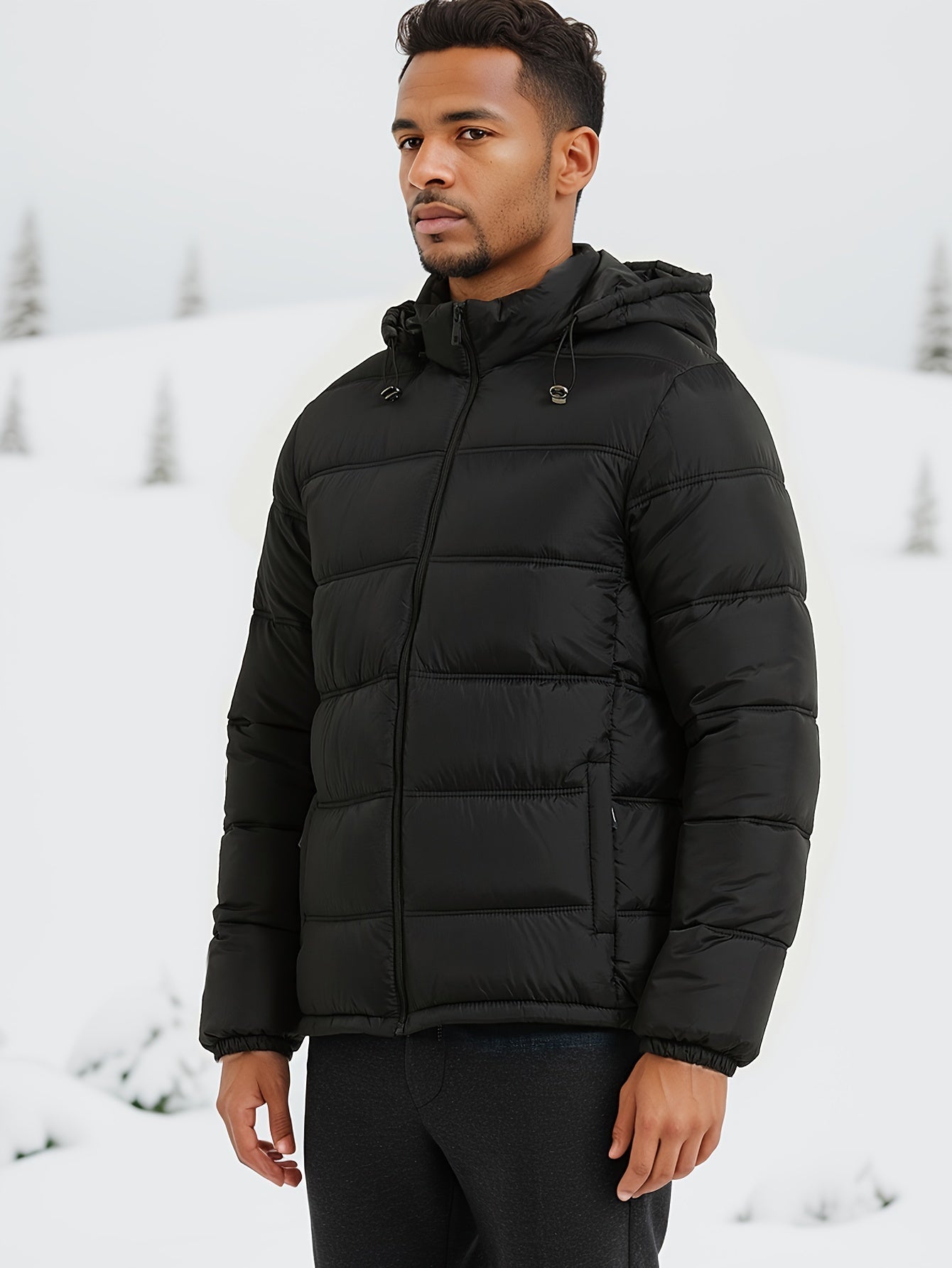 Stilvolle Glatte Einfarbige Puffer-Winterjacke Für Herren | Perfekt für Outdoor-Aktivitäten