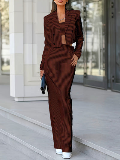 Stilvolles Gestreiftes Muster Dreiteiliges Blazer Set Für Damen | Perfekt für Alltagskleidung