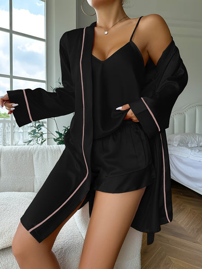 Bequemes Satin V-Ausschnitt Top & Shorts Pyjama Set Für Damen | Perfekt für Casuale Tage