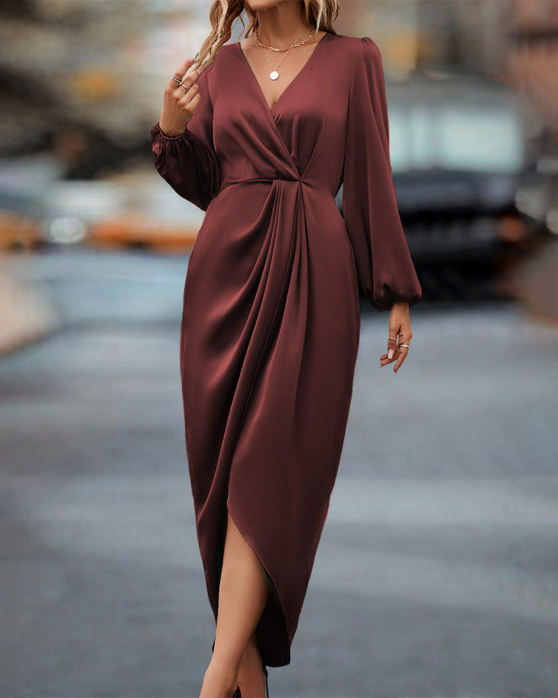Sophia - Elegantes V-Ausschnitt Kleid mit Ballonärmeln