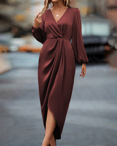 Sophia - Elegantes V-Ausschnitt Kleid mit Ballonärmeln
