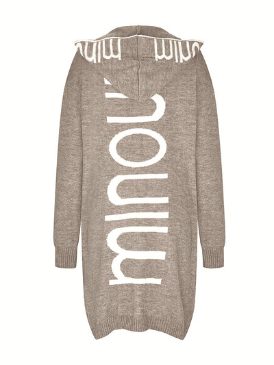 Stilvolle Kapuzen Strickjacke Mit Print Für Damen | Perfekt für Alltag