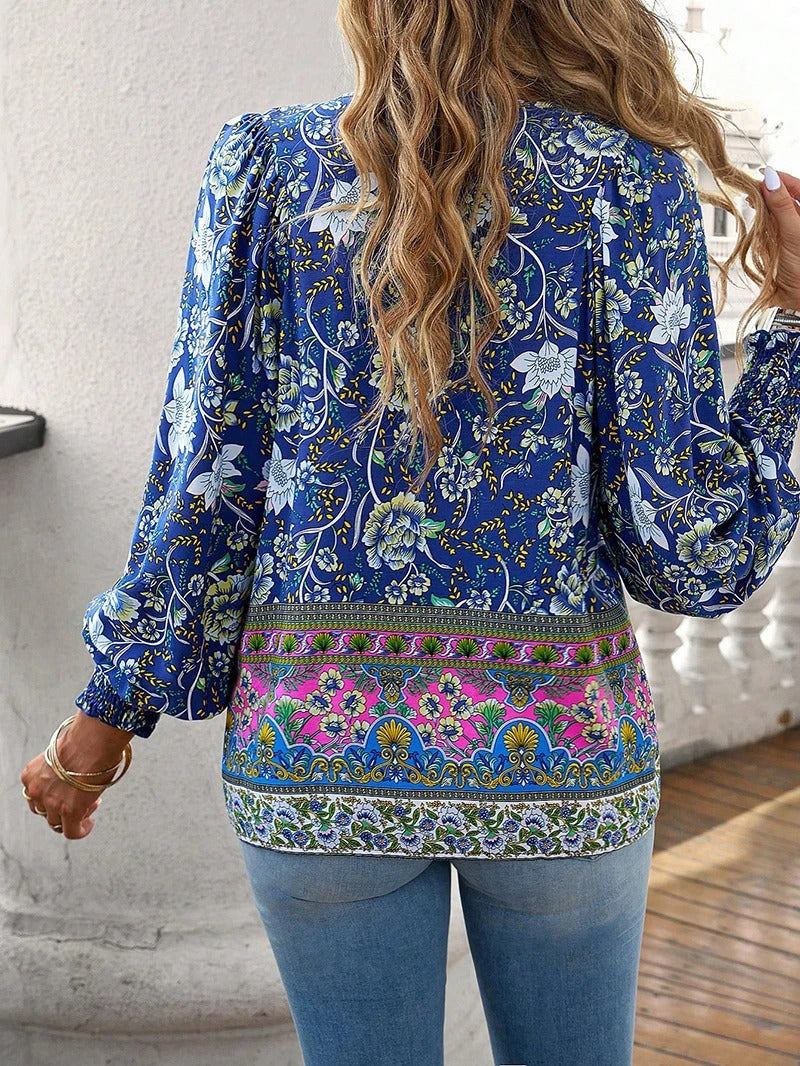 Bluse mit Boho-Muster | Lange Ärmel | Luftig und Verspielt