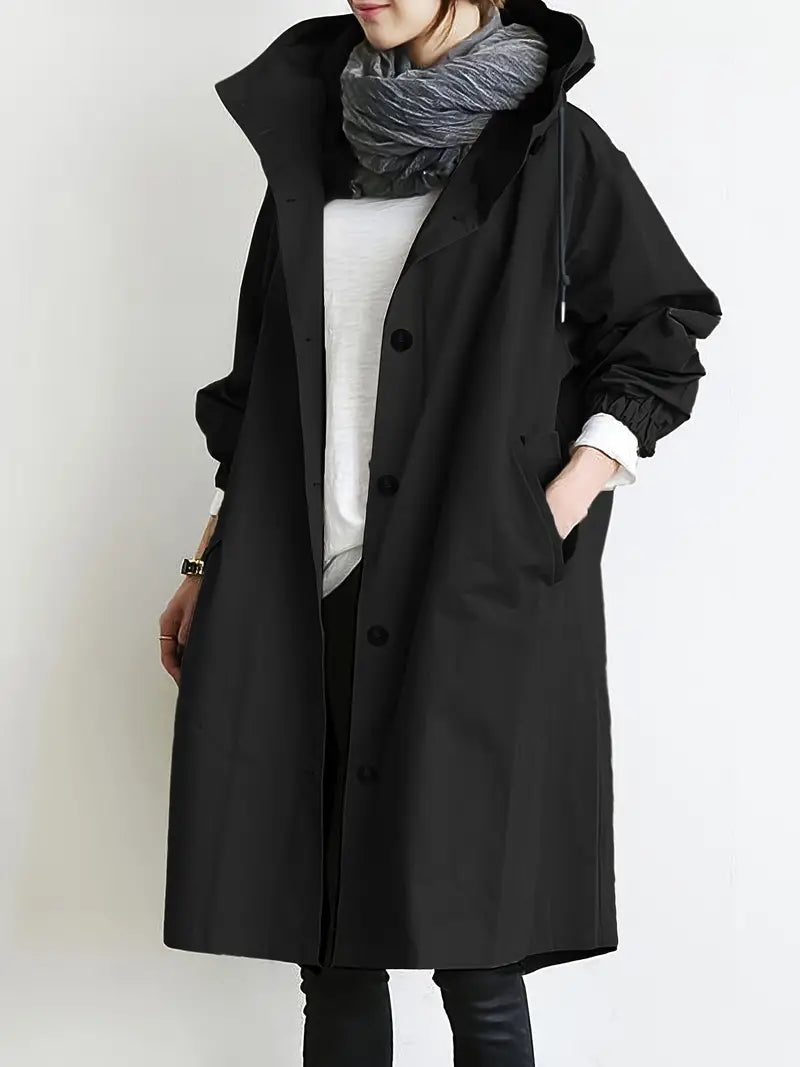 Wasserfeste Lange Stehkragen-Knopf-Regenjacke Für Damen | Ideal für den Winter