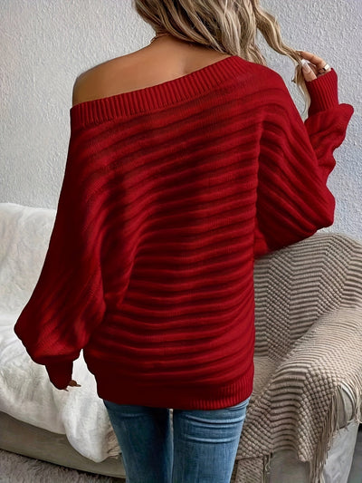 Lässiger Off-Shoulder-Wollpullover mit bequemen Design für Damen | Perfekt für Casual Days