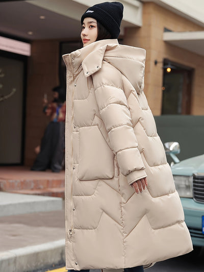 Elegante Warme Lange Puffer Winterjacke mit Kapuze für Damen | Ideal für den Winter
