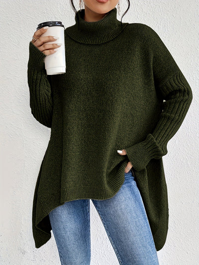Lässiger Baumwollpullover mit asymmetrischem Saum und Rollkragen für Damen | Perfekt für Alltagstrage