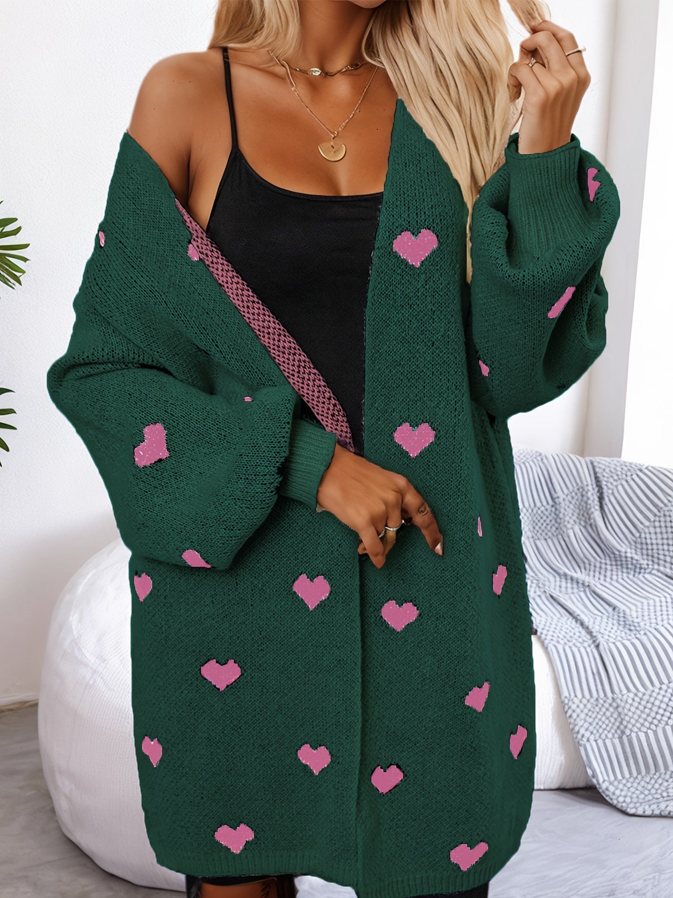 Lässige Herzmuster Strickjacke Für Damen | Perfekt für lässige Tage