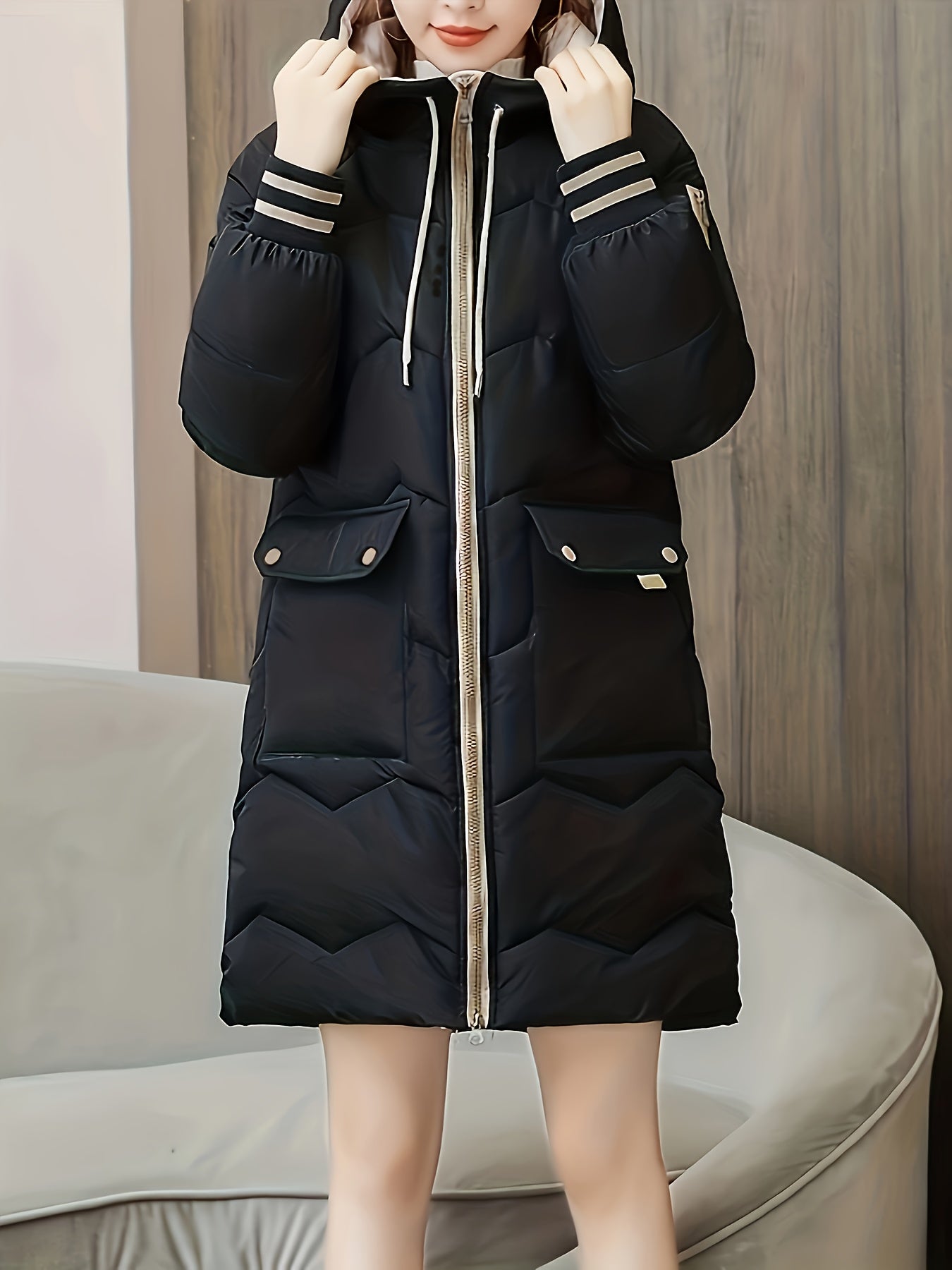 Warme modische Puffer-Winterjacke mit Kapuze für Damen | Ideal für Winter