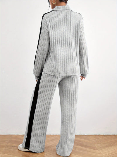 Stilvolles Oberteil Mit Überschnittenen Schultern Pullover & Weitgeschnittene Jogginghose Outfit Für Damen | Ideal für Herbst/Winter