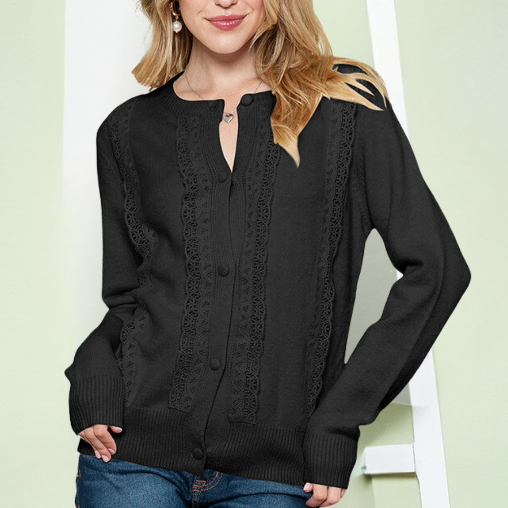 Strick-Cardigan mit Spitzen-Details | Elegante Knopfleiste | Weich & Komfortabel