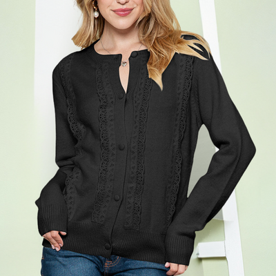 Strick-Cardigan mit Spitzen-Details | Elegante Knopfleiste | Weich & Komfortabel