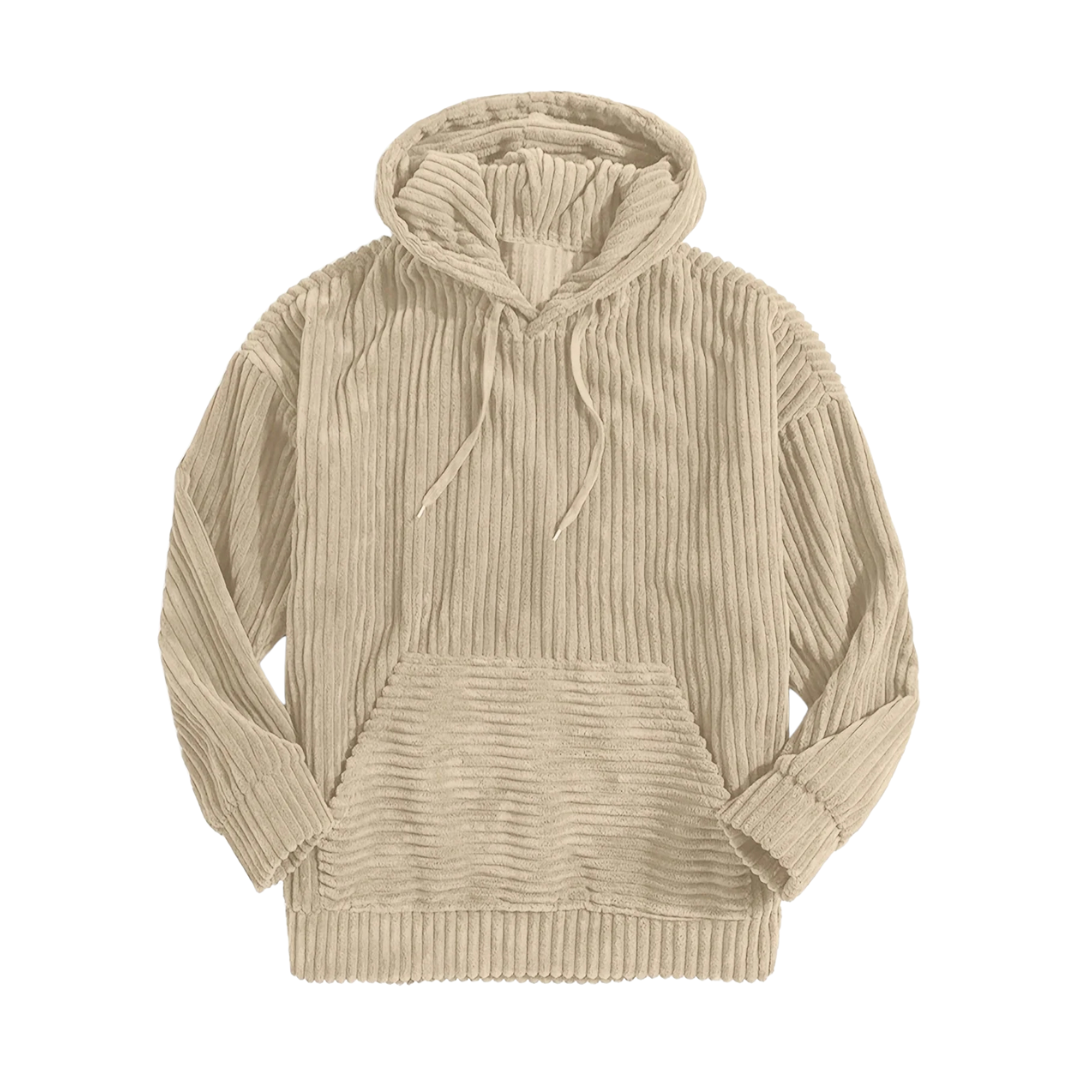 Strukturierter Cord-Kapuzenpullover mit Kängurutasche für Männer